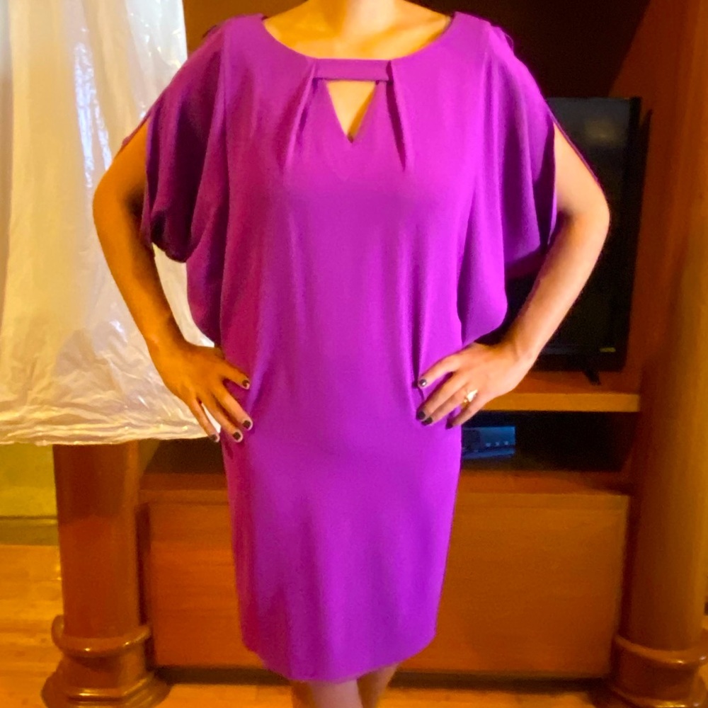 Laurel Purple cocktail dress with sleeves